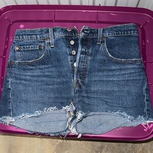 Levi's Blue Denim Frayed Hem Shorts